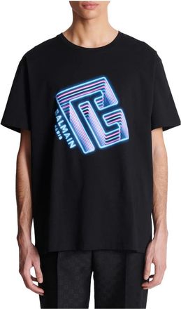 Balmain Neon Logo T-Shirt - Heren - T-shirts - Zwart - XL - Katoen - Tops