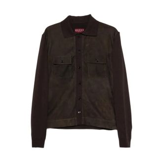 Gucci L/S Shirt Soft Suede with Knit - male - Gucci - Light Jackets - Brown - L - Jackets