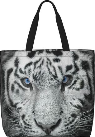 Generic Women Handbag Black White Tiger Ladies Shopping Shoulder Bag Reusable Folding Shopping Bags, For Holiday, Daily, Graduation, Christmas, Wedding