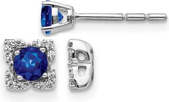 Diamond2Deal 14k White Gold Diamond and Sapphire Stud w/Jacket Earrings