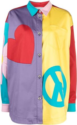 Moschino graphic-print panelled shirt - women - Cotton/Elastane - 38 - Pink