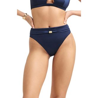 Vitamin A Terra High Waist Bikini Bottoms in Midnight Indigo Ecoshimmer at Nordstrom, Size X-Large