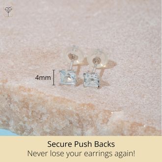 MAX + STONE 14k Yellow or White Gold 4mm Square Princess Cut Gemstone Stud Earrings