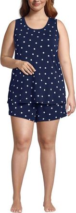 Lands End Cooling 3 Piece Pajama Set - Robe Tank and Shorts in Deep Sea Navy Dot at Nordstrom, Size 3X