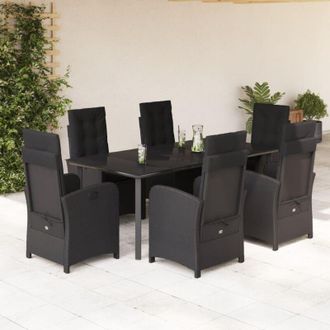 vidaXL Set De Comedor De Jard&iacute;n 7 Pzas Y Cojines Rat&aacute;n Sint&eacute;tico Negro Vidaxl