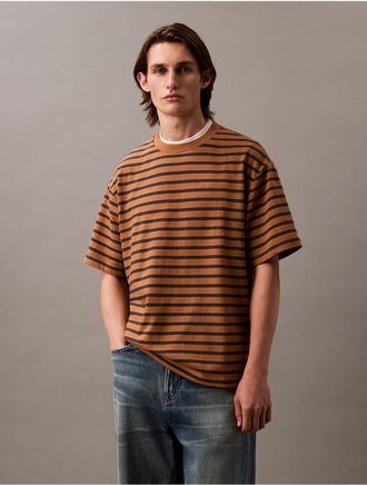 Calvin Klein Jeans Calvin Klein Mens Bold Stripe Jersey Relaxed Tee - Brown - 2XL