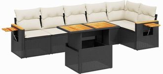 vidaXL Set De Comedor De Jard&iacute;n 7 Pzas Y Cojines Rat&aacute;n Sint&eacute;tico Negro Vidaxl