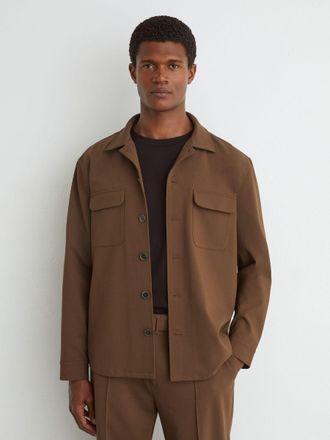 Reiss Tobacco Brown Twin-pocket Button-through Overshirt, Xxl