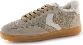 Voile Blanche Olivia Court Wool Sneaker with Genuine Shearling Trim in Beige/khaki at Nordstrom, Size 36