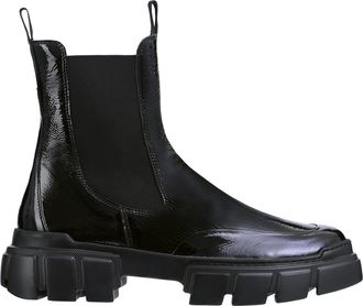 H&ouml;gl Black Adventure Glossy Patent Leather Chunky Sole Ankle Boots