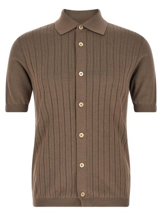 Brunello Cucinelli Brown Operated Ribbed Shirt