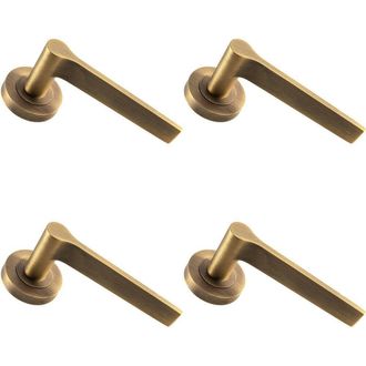 Loops 4x PAIR Straight Rounded Handle on Round Rose Concealed Fix Antique Brass in Metallics