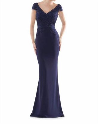 Colors Dress Fit And Flare Faille Gown In Navy