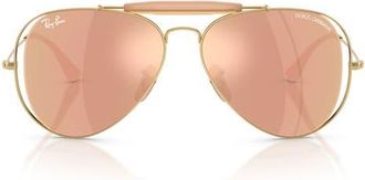 Ray-Ban Outdoorsman 53mm Mirrored Pilot Sunglasses in Arista/brown Rose Gold at Nordstrom