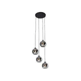 QAZQA Art Deco Pendant Light Black with Smoke Glass 4-Light - Wallace