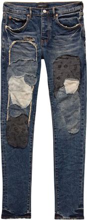 Purple patch-detail low-rise skinny jeans - men - Lycra/pure cotton - 33 - Blue