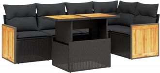 vidaXL Vidaxl - Set De Sof&aacute;s De Jard&iacute;n 6 Piezas Y Cojines Rat&aacute;n Sint&eacute;tico Negro