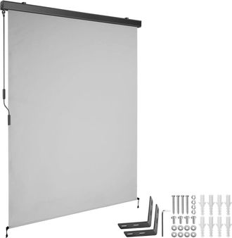 TecTake Toldo vertical con manivela, 2 soportes pared, 140x250 cm, gris claro
