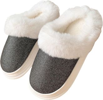 Generic Womens Indoor Slippers - Soft Warm Cosy Bedroom Shoes, Comfortable House Footwear, Non Slip Winter Fuzzy Slippers for Home and Everyday Use Black