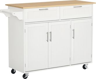 OEM Isla De Cocina Mueble Auxiliar De Cocina Con 2 Cajones 6 Puertas Y Barra Lateral 121x46x91 Cm Roble Y Blanco