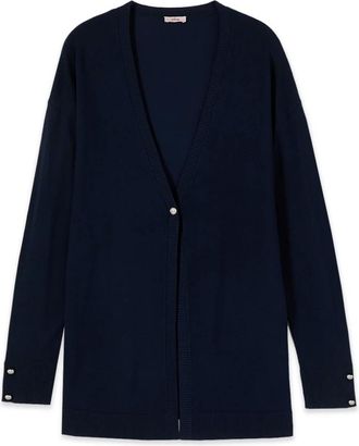 Oltre Cardigan Lungo - - Knitwear - Donna - Blu - 2XL