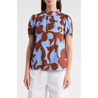 Sugarlips Briley Abstract Elary Puff Sleeve Top in Brown-Blue at Nordstrom, Size X-Large