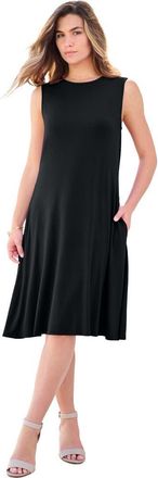 Roaman's Plus Size Stretch Knit Two Pocket Swing Tank Dress in Black at Nordstrom, Size 28