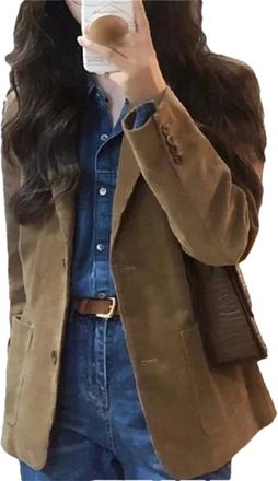 Generic Womens Corduroy Blazer Slim Fit Long Sleeve Lapel Button Solid Color Suit Jacket 11 M