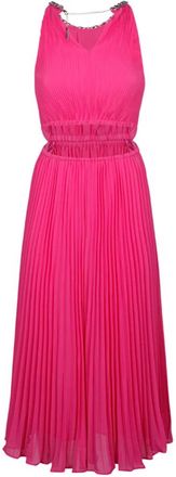 Michael Kors Kleedjes, Dames, Roze, M, Polyester, Fuchsia Plissé Midi Jurk
