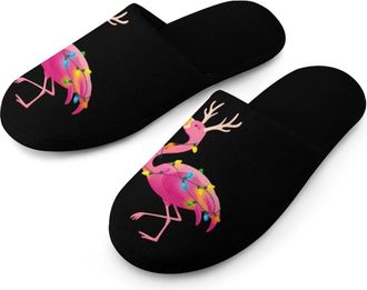 Generic Christmas-flamingo Mens Slippers Warm Non-Slip Houes Shose Spa Slipper for Home Bedroom