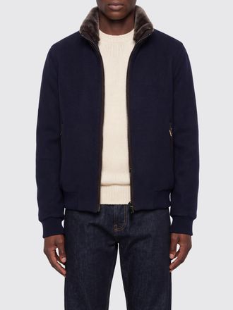 Moorer Virgin Wool and Cashmere Bomber Jacket with Fur Collar