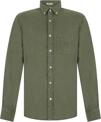 GANT Casual Shirts, male, Green, Size: M Regular Fit Garment-Dyed Linen Shirt