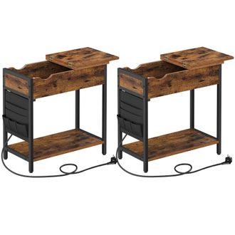 Vasagle 2 mesas auxiliares con puertos usb y sacos de color marr&oacute;n y negro