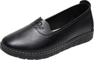 Generic Ladies Slip On Shoes Casual Wide Width Flat Shoe Round Toe Solid Color Classic Lightweight Comfortable Pumps Shoes Work Office Leisure Black