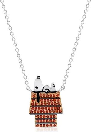 Crislu x Peanuts Snoopy Doghouse Pav&eacute; Pendant Necklace in Pure Platinum /Clear Stone at Nordstrom, Size 16