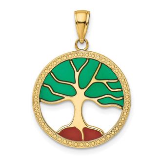 Diamond2Deal 14k Yellow Gold Enameled Tree of Life Pendant