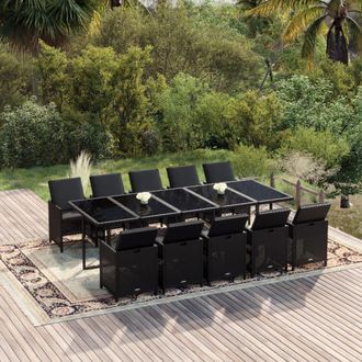 vidaXL Set De Comedor Jard&iacute;n 11 Pzas Con Cojines Rat&aacute;n Sint&eacute;tico Negro Vidaxl