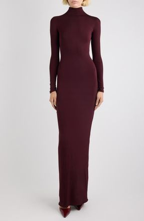 Alaia Draped Long Sleeve Funnel Neck Gown in Cognac at Nordstrom, Size 14 Us