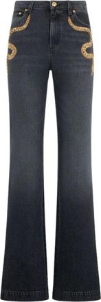Roberto Cavalli Flared Jeans met Slangenborduursel - Dames - Flared Jeans - Zwart - M - Katoen - Jeans