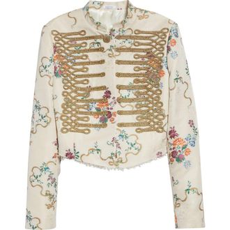Alexander McQueen Embroidered Crop Floral Jacquard Jacket in Beige Multi at Nordstrom, Size 6 Us