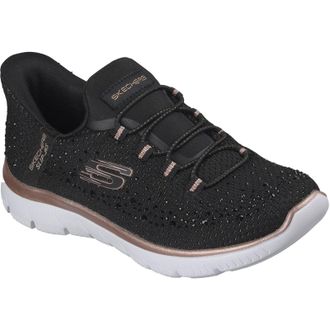 Skechers Summits Brilliant Shine Womens Black Mesh/Rose Gold Trim Trainers Textile - Size UK 4