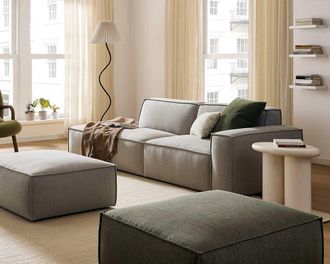 Castlery Jonathan Side Chaise Sofa Left Facing with Ottoman, Performance Twill Dove Grey, Modular, Low-Profile, Castlery
