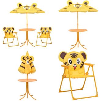 vidaXL Set da Bistrot da Giardino per Bambini con Ombrellone Giallo - Ombrellone per bambini - Tavolo da giardino per bambini