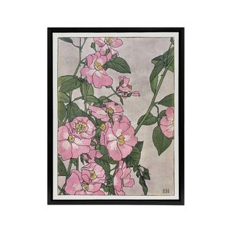 Artery8 Prairie Rose Flowers Framed Canvas Wall Art Print Hannah Borger Overbeck in Pink | Size: W24 x H32