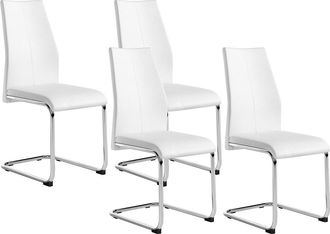 Vente-Unique Lote de 4 sillas PAULINE - Piel sint&eacute;tica - Blanco