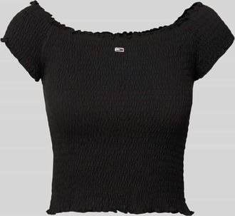 Tommy Jeans Slim Fit Crop Top mit gesmokten Einsätzen in Black, Größe XL