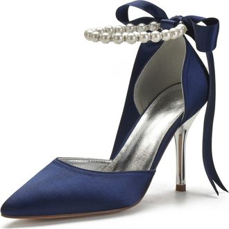 Miyoopark Wedding and Evening Shoes for Women Prom Pumps with Ribbon M532 Dark Blue UK 5.5