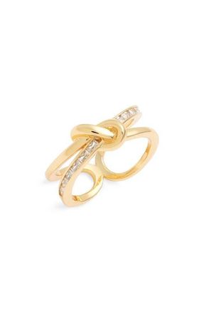 Nordstrom Cubic Zirconia Knot Open Ring in Clear- Gold at Nordstrom, Size 9