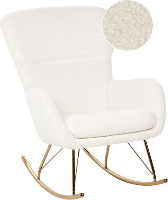 Beliani Beliani - Silla Mecedora De Boucl&eacute; Blanco Dorado Poli&eacute;ster Patas De Metal Anaset