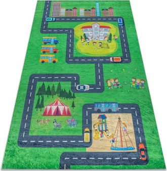 RugsX Alfombra Lavable Bambino 2660 Ciudad, Calles Para Ni&ntilde;os Antideslizante - Verde / Gris Green 160x220 Cm